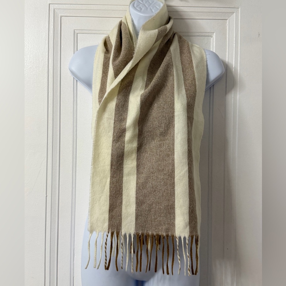 Christian Dior Striped Cream and Brown Scarf Cashmere